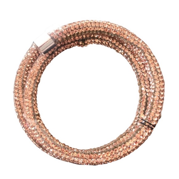 NEW GUESS PINK ROSE GOLD WRAPPED COIL RHINESTONE+SILVER TONE TIPS CUFF BRACELET - Picture 2 of 4